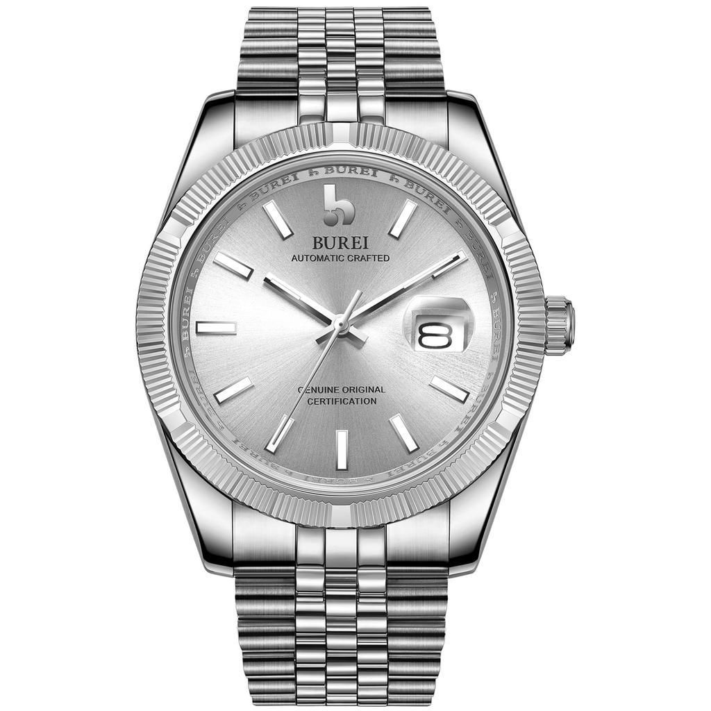 BUREI Men's Watch Waterproof Brand Quartz Analog Simple Popular Business Fashion Luminous Watch Birthday Gift (Silver-White 2)