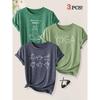 3 Pack Yoga Master Cat Fun Animal Print Women Loose Short Sleeve T Shirts Summer Autumn Leisure Fashion Tops