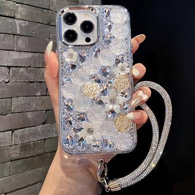 Блестящий Хрустальный Стразы Цветочный Чехол Для Телефона Для Honor 400 Lite Pro 200 Smart 90 50 SE 5G Ремешок На Запястье Подарок Девочке
