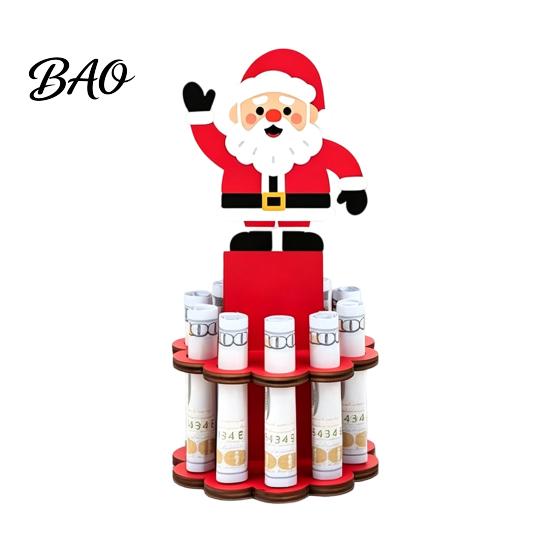 Reusable Natural Wood Crafts Wooden Christmas Money Holder Stand, Santa Snowman Tree Cash Creative Party Favors Clip Display, Festive Holiday Tabletop