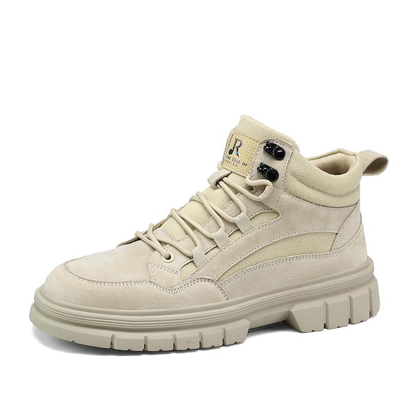 Модные Нескользящие Повседневные Кожаные Ботильоны Мужские Ботинки с Высоким Голенищем Уличные Удобные Мотоботы Модные Мужские Ботинки на Шнуровке Ботинки