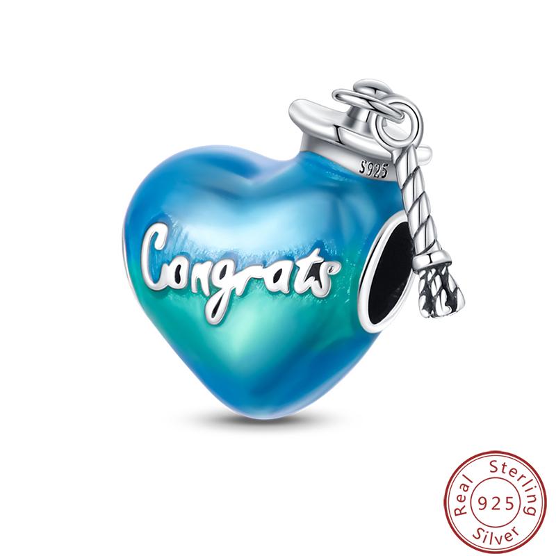 Выпускной Серия 925 Чистого Серебра Шляпа Бакалавра Сертификат Цветы Шармы Бусины Подходит Pandora Оригинальные Браслеты DIY Ювелирные Изделия