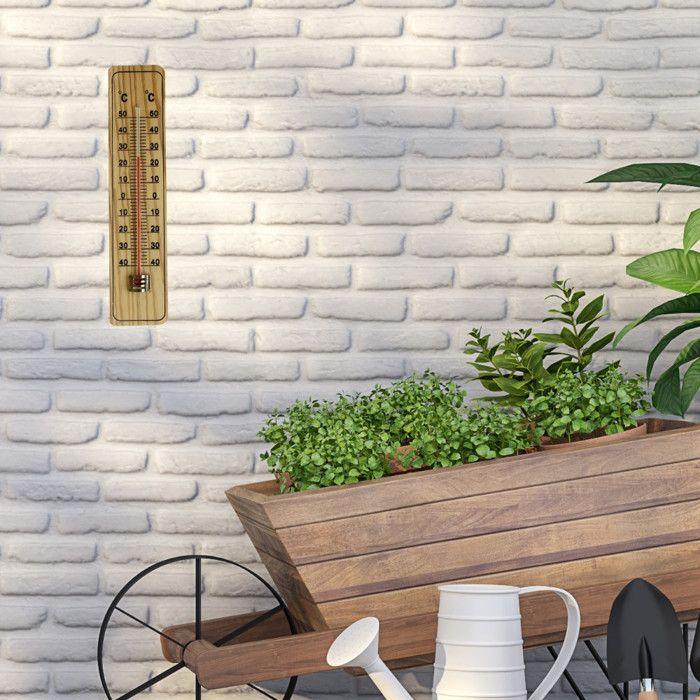 Thermomètre mural - Bois - 22 cm - Plage de -40°C à +50°C - Intérieur et extérieur - Décoratif