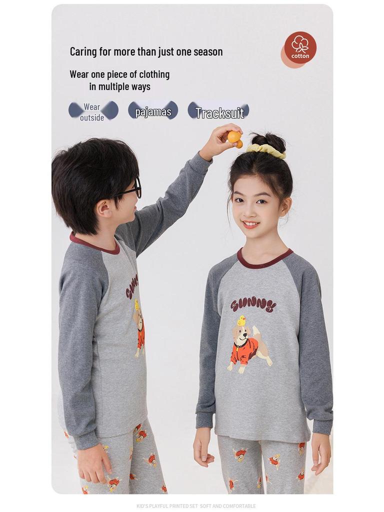 2025 Kids' Autumn Warm Cotton Pajama Set - Boys' & Girls' Long Johns & Raglan Homewear