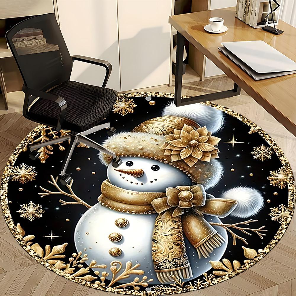 1PC Snowman Winter Wonderland Office Round Area Rug, Mat Suitable For Office, Under Office Chairs Bedroom Living Room Home Decor, Room Deco
