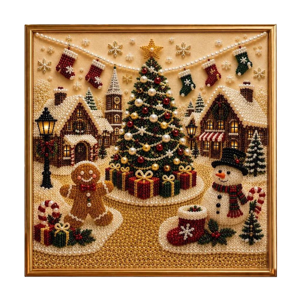 Xmas Pearl Painting Diy Kit With Frame All In 1 Diamond-Art Kit Easy Painting For Beginners Christmas Stocking Stuffer Craft