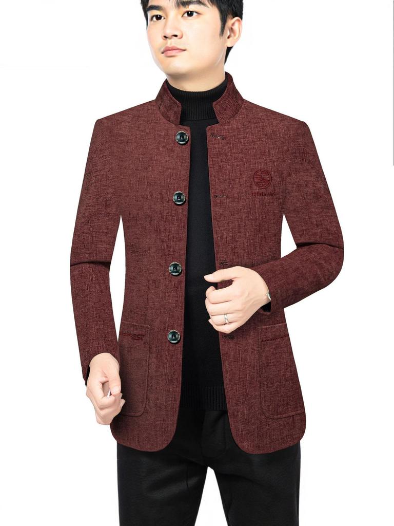 Мужская шерстяная куртка в этническом стиле с воротником-стойкой - Business Casual, Теплая зимняя одежда для пап среднего возраста