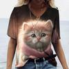 Fashionable Women's T-Shirts Cute Kitten 3D Print Girl Summer Harajuku Loose Casual Clothing Kawaii V-Neck Short Sleeve T-Shirts