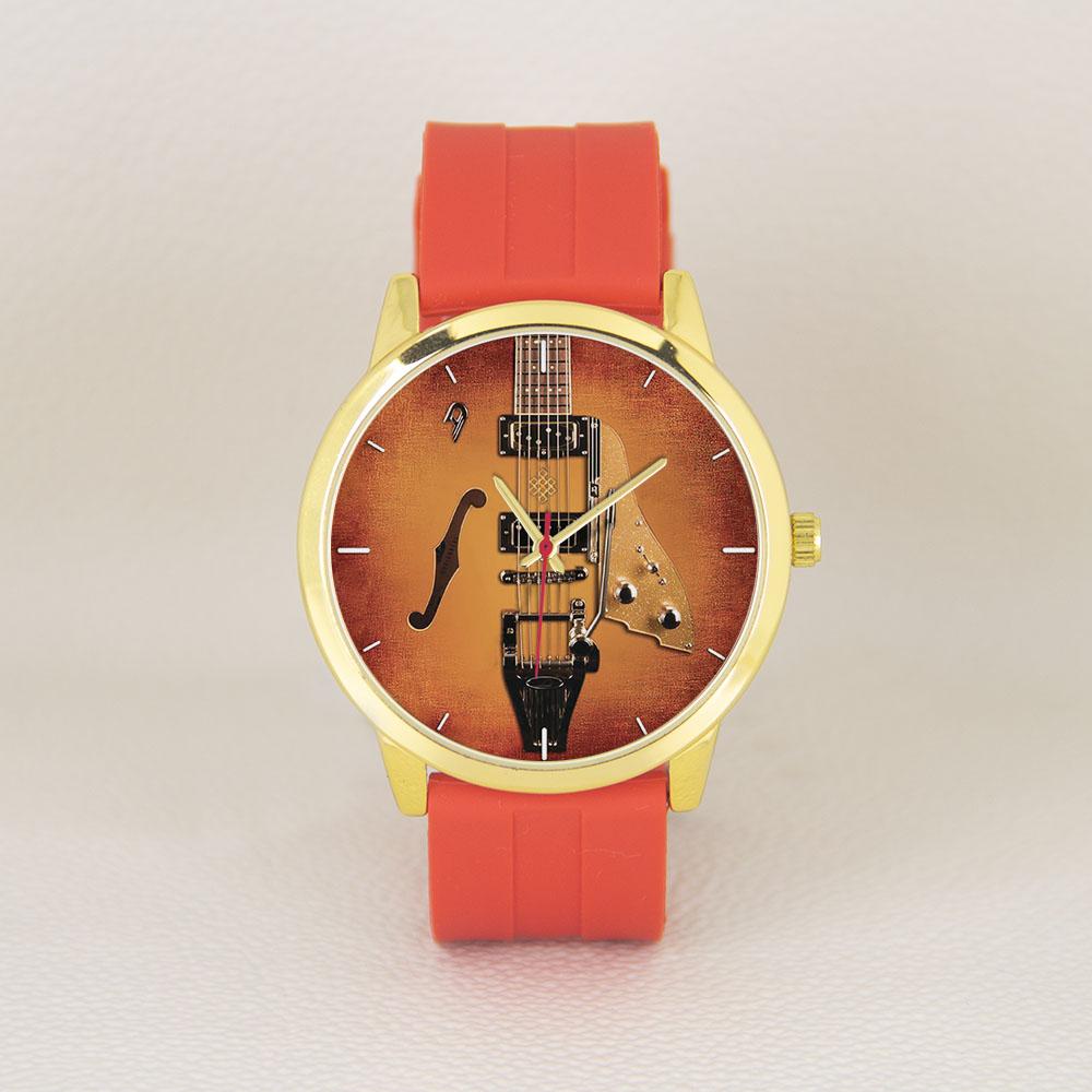 Silicone Stainless Strap Violin Bass Musician's Gift Yellow Golden Instrument Design Dia 45mm Men's Quartz Watches