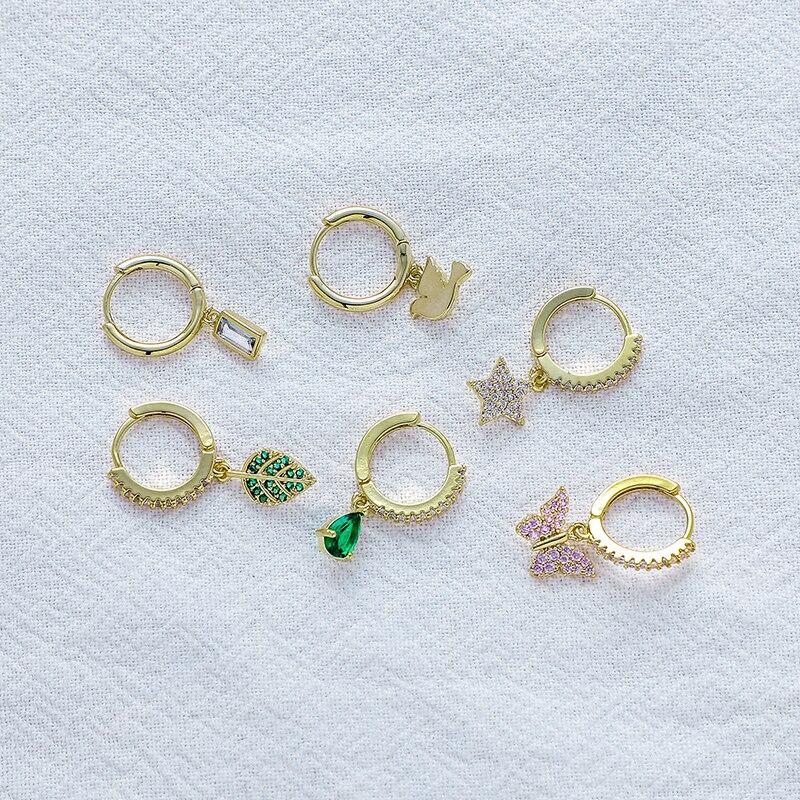 Комплект из 6 серег из стерлингового серебра 925 пробы, женские серьги-кольца в форме листьев, звезд и бабочек, капли воды, изящные ювелирные изделия