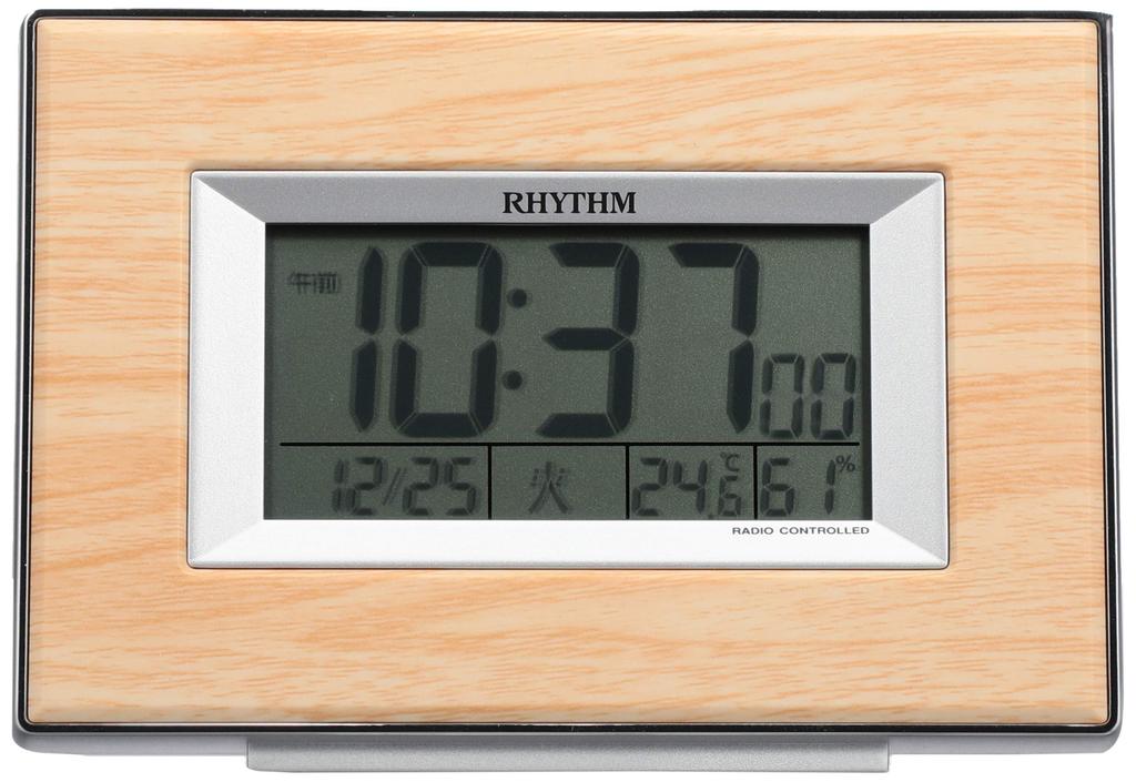 RHYTHM FitWave D174 Alarm Digital Alarm Clock with Temperature and Humidity Brown Brown Wood 8RZ174SR07 Clock, Radio-Controlled Monitors, Calendar,