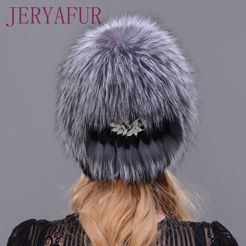 JERYAFUR Женская модная зимняя шапка из натурального меха норки и чернобурки