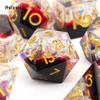 7 шт., черные, красные, желтые кубики с острыми краями, многогранные кубики из смолы, подходящие для ролевых ролевых игр, настольная игра
