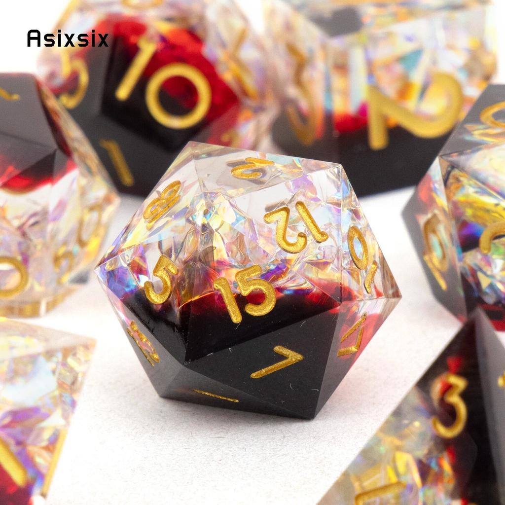 7 шт., черные, красные, желтые кубики с острыми краями, многогранные кубики из смолы, подходящие для ролевых ролевых игр, настольная игра