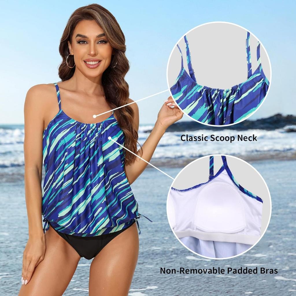CHARMLEAKS Женские блузоны, топы-танкини, только свободный крой, топ для плавания, купальный костюм с овальным вырезом, верхний мягкий купальник, верх без дна