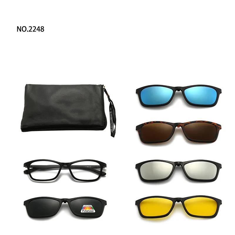 6 In 1 Spectacle Frame Men Women With 5 Pcs Clip On Polarized Sunglasses Magnetic Glasses Male Computer Optical 2201