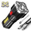 5LEDS USB Rechargeable Flashlight COB Light Strong Bright Flashlight Outdoor Waterproof Camping Trip Lighting Flashlight