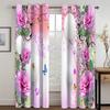 3D Digital Printed Polyester Fabric Curtains for Living Room BedRoom Pink Flower Curtains For Bed Room & Kids Room