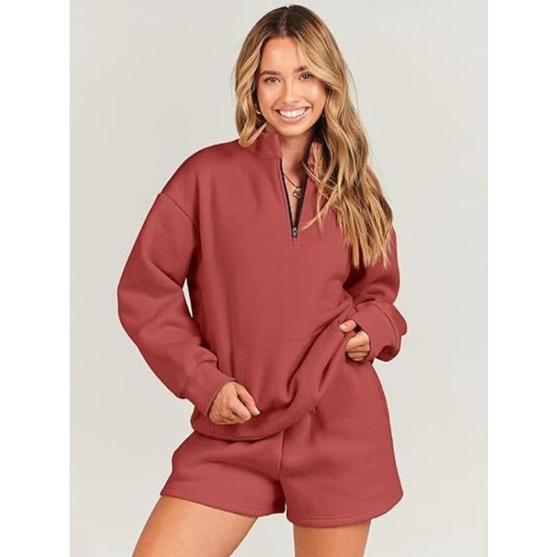 Женский однотонный свитер с вставными карманами на весну и осень, повседневный комплект из двух предметов