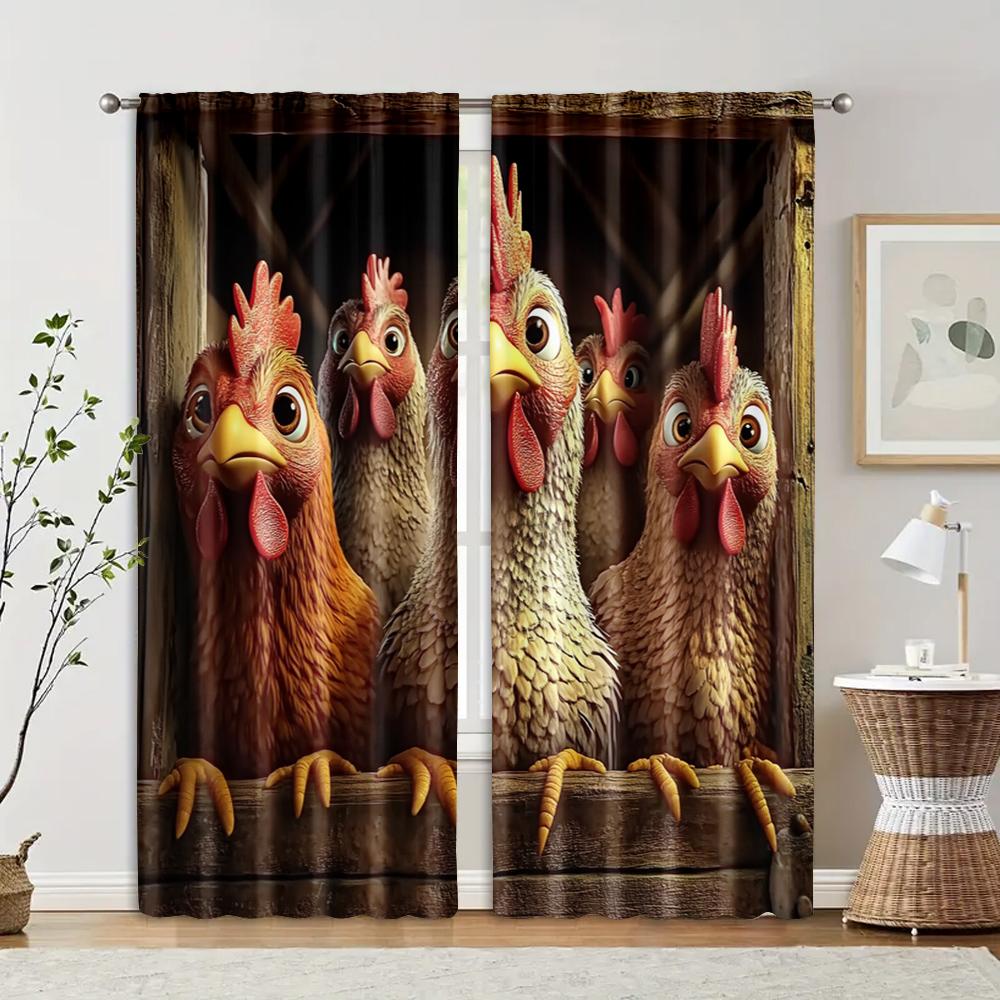2pcs, Curtain Popular Chicken Theme Machine Washable Fabric (without Rod) Decorations Clearance Use for Room, Kitchen, Study,