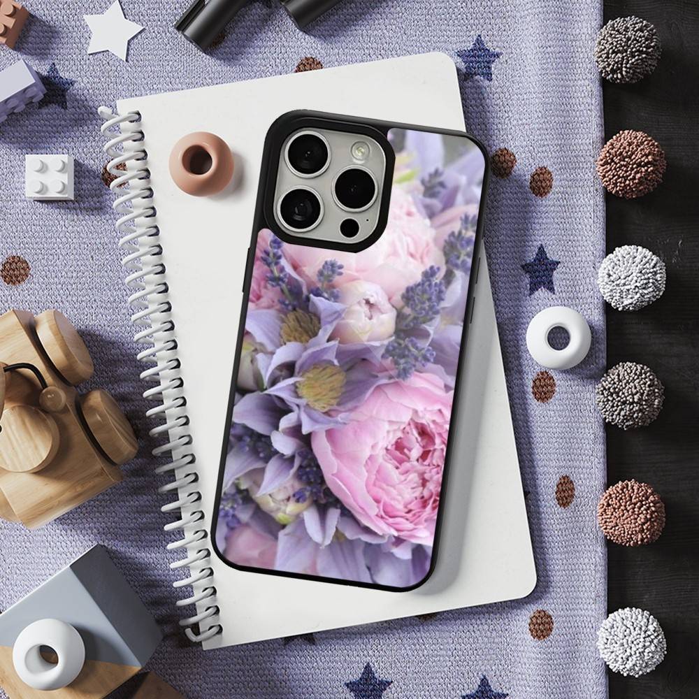 Pink Purple Peony Elegant For iPhone 15,Mini,13,Max,11,12,Pro,16,17,14,Plus,For Magsafe,Magnetic Wireless Charging Case