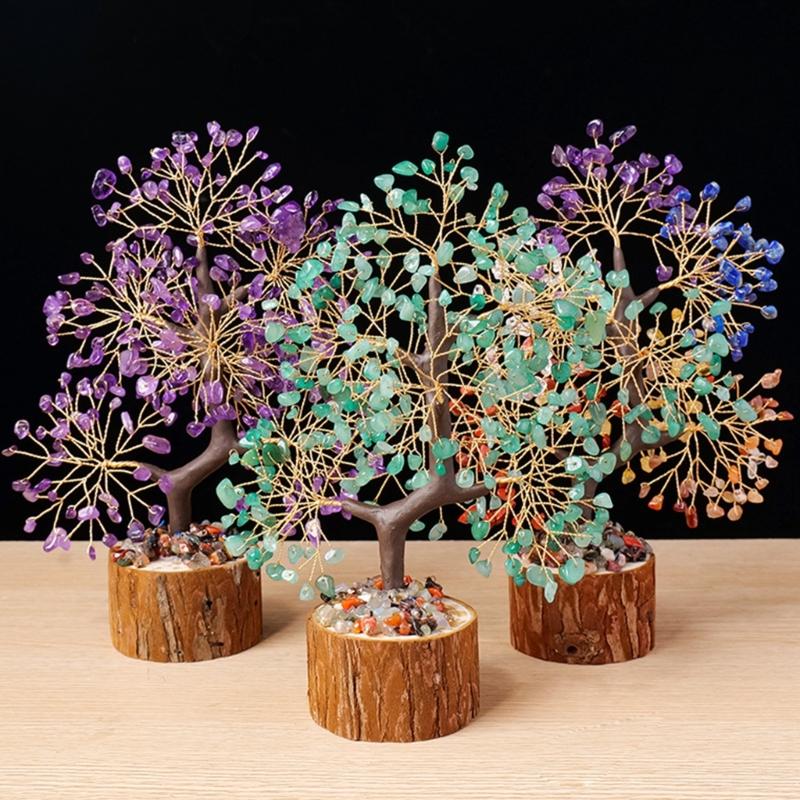 Crystal Tree Figurine Home Desktop Decors Lucky Ornament Handmade Bonsais Money Tree for Fengshui Enthusiasts Decoration