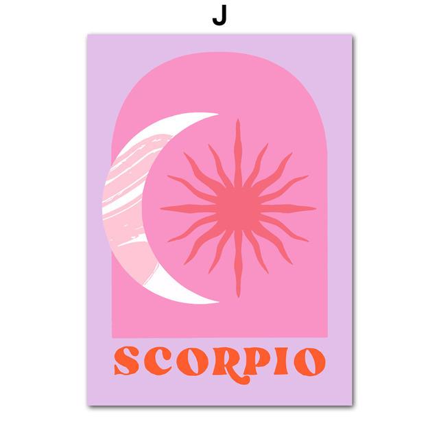 Рамка из цельного дерева Рак Лев Знак зодиака Звезда Лист Бохо Ретро Стена Искусства Холст Картины Скандинавские Современные Плакаты Печатает Фотографии Спальня Домашний Декор