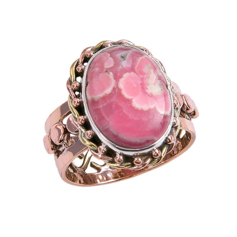 Натуральный драгоценный камень родохрозит, двухцветное кольцо из стерлингового серебра 925 пробы, размер 7,5 t1V27