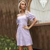 Amazon cross-border foreign trade skirt summer new European and American floral square neck bubble sleeve short-sleeved dress