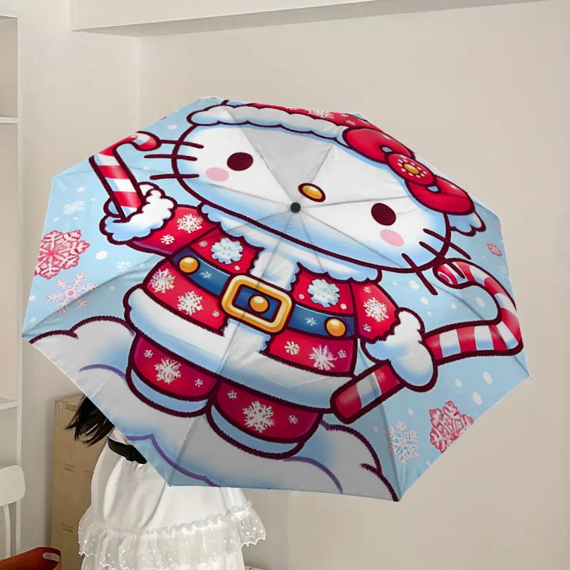 1pc Christmas Hello Kitty Automatic Folding Umbrella] Durable Iron Frame & Rod, Portable Folding, Makes a Great Holiday Gift yy251016262