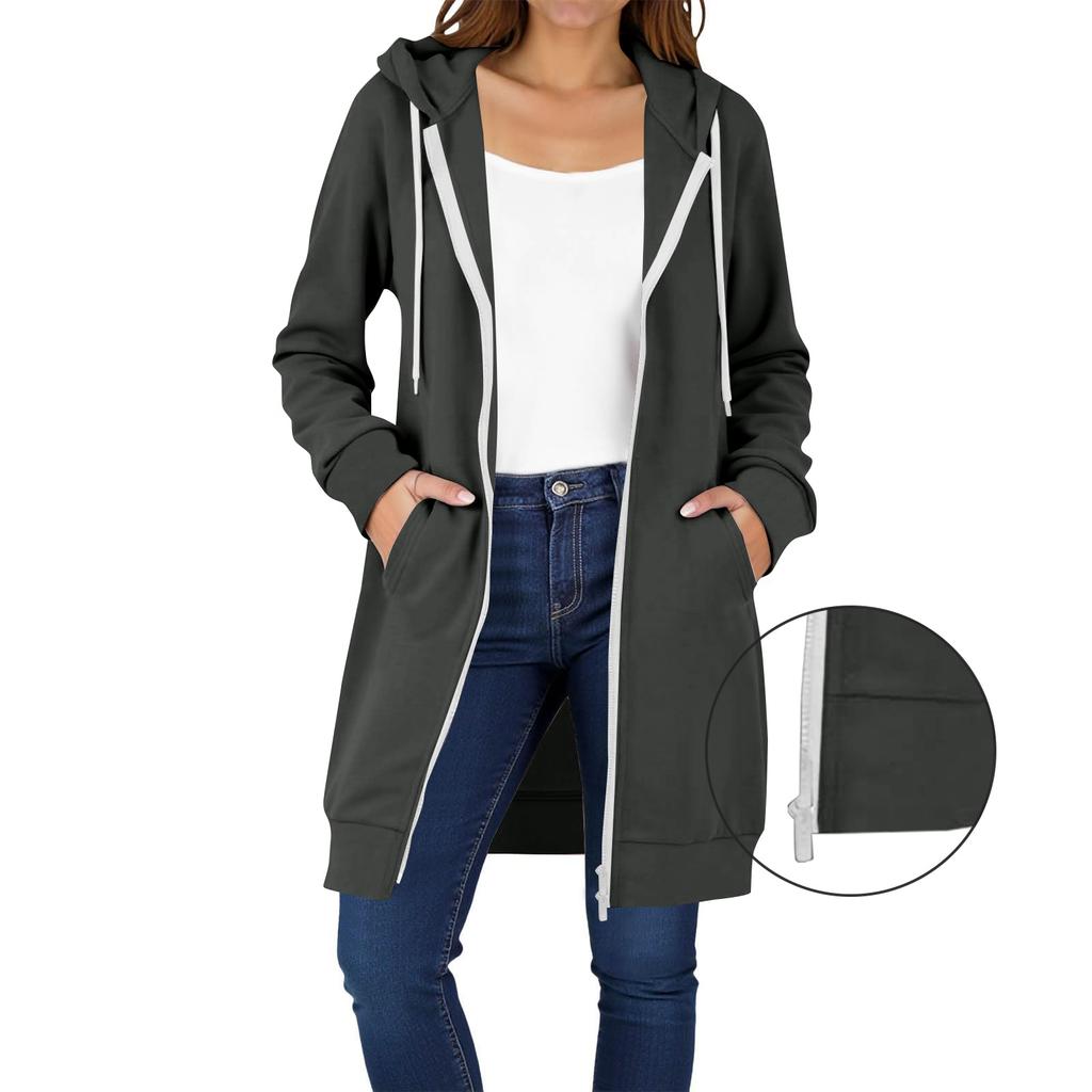 Women's Zip Up Hoodies Long Sleeve Long Tunic Sweatshirts Oversized Fleece Casual  Fall Jacket Coat With Pocket