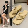 Flip-flops Women's Summer Outer Wear 2025 New Muffin Thick-soled Wedge Heel Clip Toe Square Head Sandals French Sandals