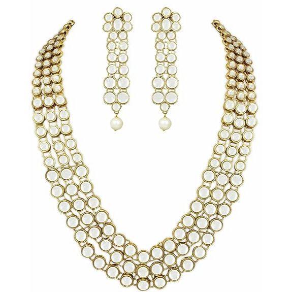 Позолоченные традиционные украшения из жемчуга Кундан, комплект ожерелья с серьгами для женщин