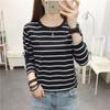 "Women's Plus Size Long-Sleeve Striped Cotton T-Shirt"