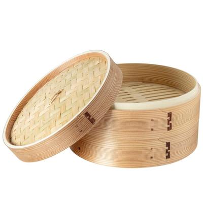 Пароварка Thunder Group 27 см Набор с 20 листами кедрового бамбука из натурального дерева Китайская пароварка для приготовления на пару Сяолунбао WDSTM027S3 2-ярусная