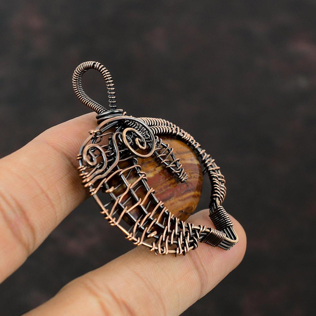 Red Snakeskin Jasper Pendant Copper Wire Wrapped Pendant Real Gemstone Copper Jewelry Handmade Pendants Gift For Bridal Wire Wrapped Jewelry