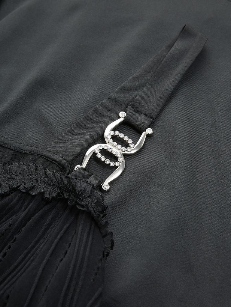 Rosegal Plus Size Ажурное Жаккардовое Платье С Баской Подол Многослойное Однотонное Повседневное Платье Открытые Плечи