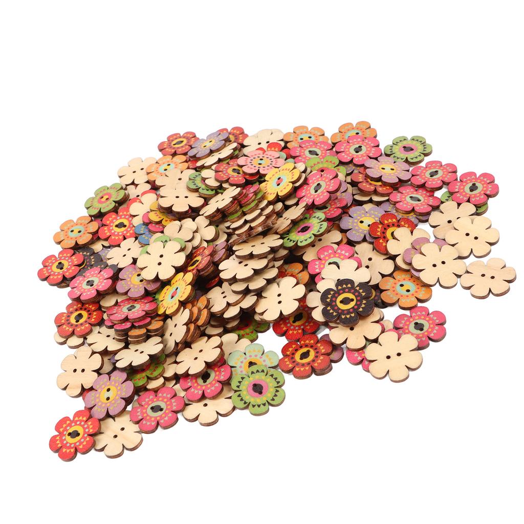 Flower Buttons Retro Rich   Vivid Colors   Wood Wide Application Craft Buttons for Clothing Bag