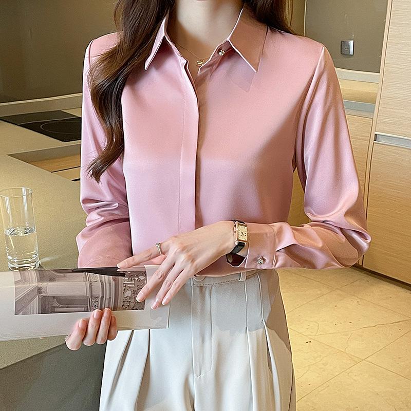 Рубашка с длинными рукавами, женская весенне-осенняя атласная темпераментная универсальная свободная повседневная рубашка