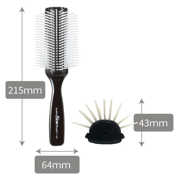 Профессиональный фен Vess Professional Blow, произведенный в Японии, предназначен для парикмахеров. Щетка для укладки, черная, C-150BL, производитель, 9 линий.