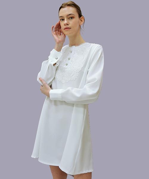 Demi Gnimonic Lace Tuck White Dress_Lace Tuck White Op