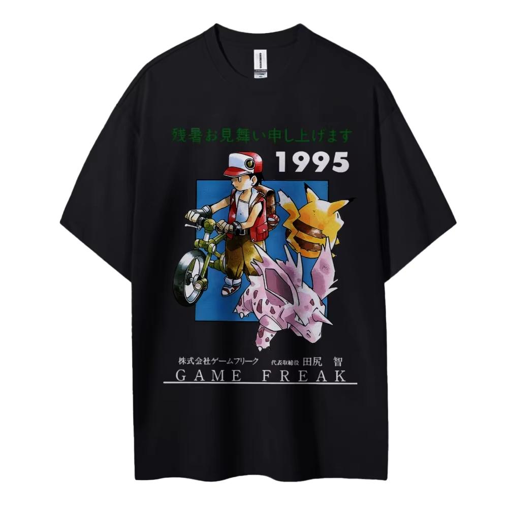 Pokemon 1995 Vintage T Shirt Game Freak Pikachu Polygon Summer Anime Cotton Shirt Unisexs Casual Wear Japanese Retro Design