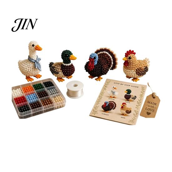 Adult Craft Kit Beads Tiny 3D Beaded Animal Kit, Cute DIY Beading with Colorful and Detailed Tutorial Instructions, 4 Designs Handmade Jewelry
