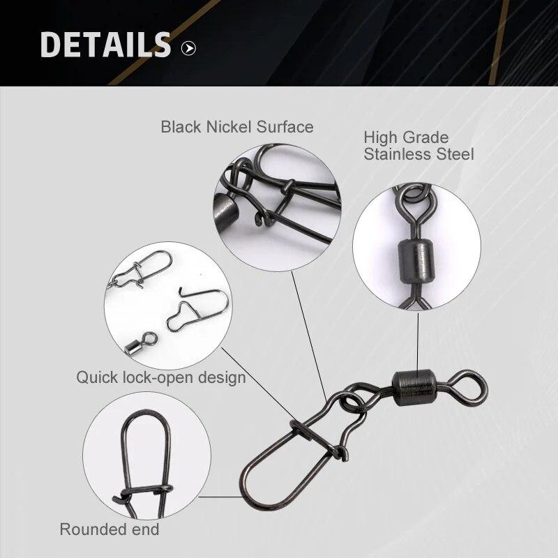 50 шт/коробка Рыболовный соединитель Штифт 4# 6# 8#10#12# Вертлюг с застежкой Рыболовный крючок Вертлюги на шарикоподшипниках Застежки Соединители для быстрого соединения Аксессуары
