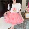 Women Summer Sweet Pink Mesh Skirt Female High Waist Casual Soild Party Club Tutu Tulle Skirts Streetwear
