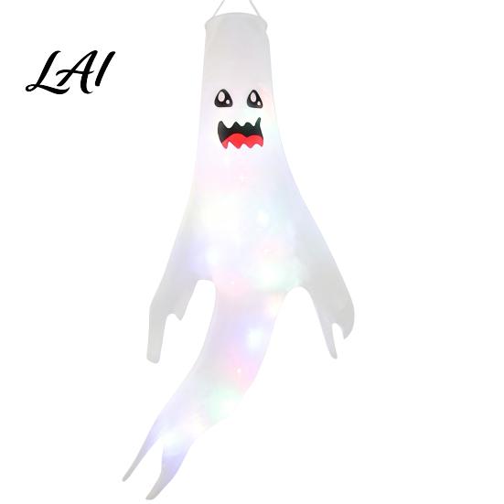 Halloween Garden Atmosphere Lights 47 Inch Hanging Ghost Windsock with LED Lights Luminous Flying Ghosts Front Door Decor Flag Wind Socks for