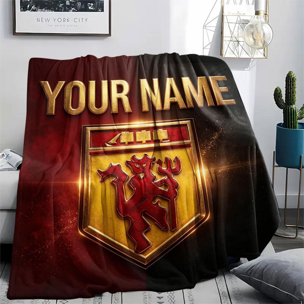 Custom Name,Man United Printed Flannel Blanket, soft throw for bedroom sofa, washable, Christmas present, great gift.