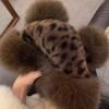 Winter Hat Retro Style Leopard Print Plush Trim Windproof Hat Bear Ear Decor Thickened Warm Women Hat