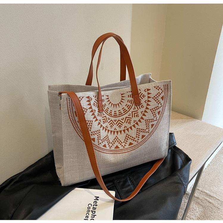 Women's Handbag Professional Commuter Shoulder Printed Canvas Bag Stylish Simple Large Capacity Mommy Tote Bag