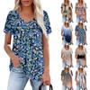 Women's Casual V-Neck Short Sleeve Chest Ruffle Printed Top
